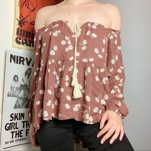 Francescas Floral Off Shoulder Long Sleeve Blouse
